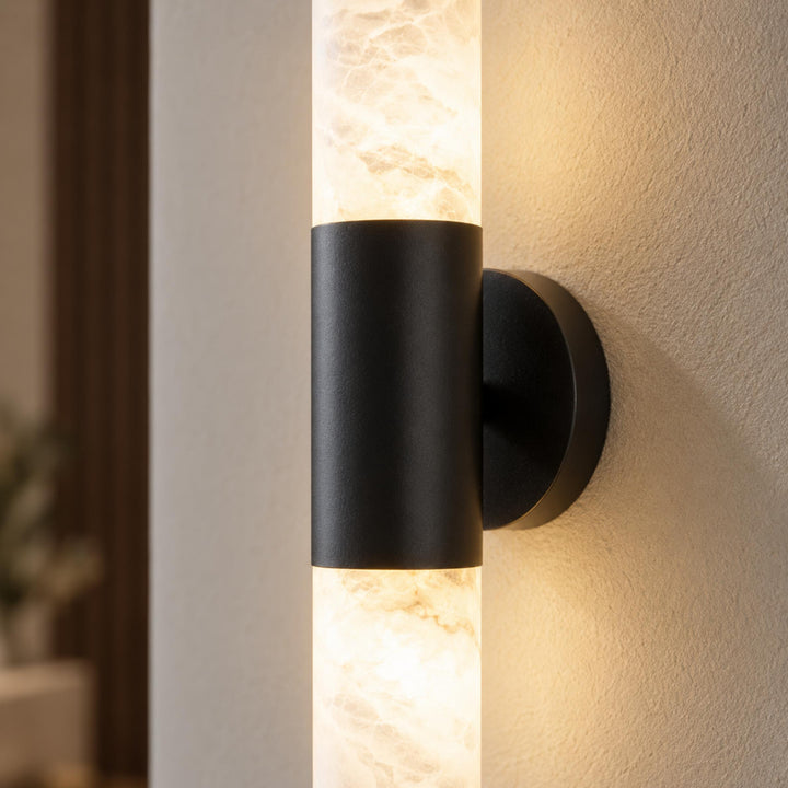 Modern Alabaster Wall Light Brushed Metal Fixture Warm White LED Illumination