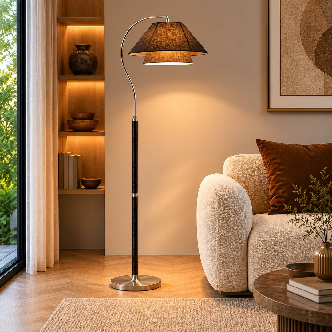 Modern Black Floor Lamp with Adjustable Height Metal Base and Energy-Efficient LED Light