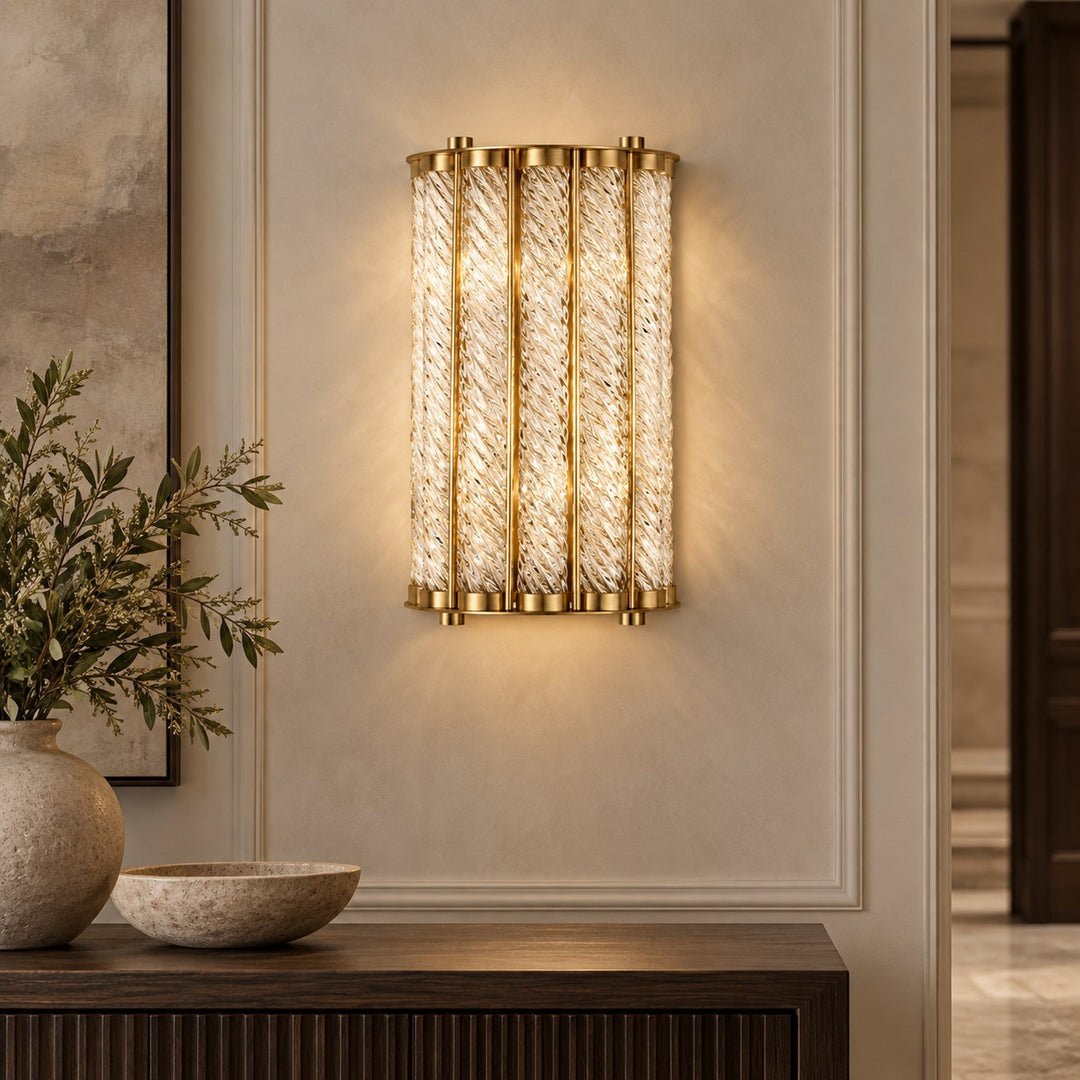 Twisted Glass Brass Wall Sconce – 3-Light Interior Wall Light