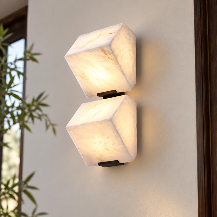 Modern Wall Light Wall Mounted Alabaster Design with Dark Metal Body for Elegant Staircase Lighting