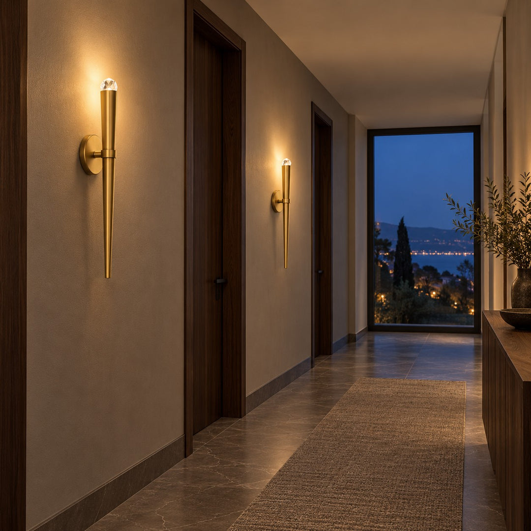 Modern Natural Brass Crystal Wall Sconce – G4 LED Interior Wall Light