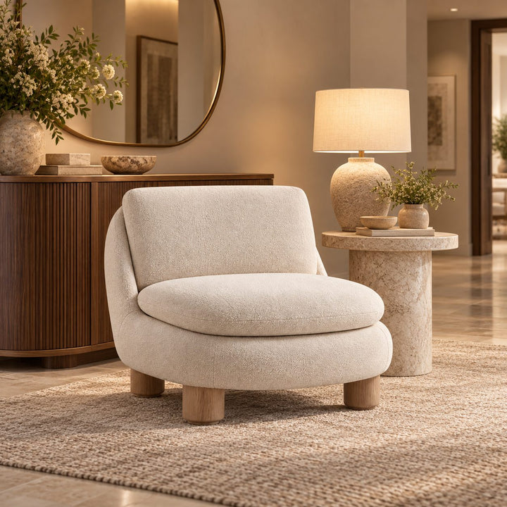 Modern Armless Accent Chair Upholstered Plush Seat with Wood Legs for Living Room