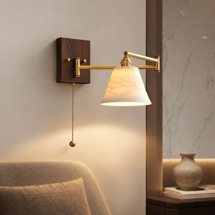 Modern Ceramic Wall Lamp Wall Mounted with Brass and Walnut Fittings Dimmable