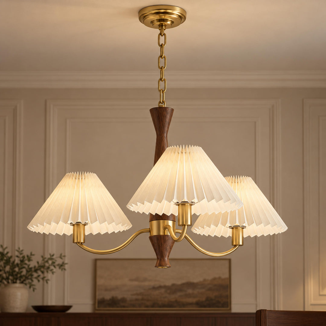Modern Chandelier Ceiling Light Adjustable Hanging Metal Frame Pleated Shade Dimmable