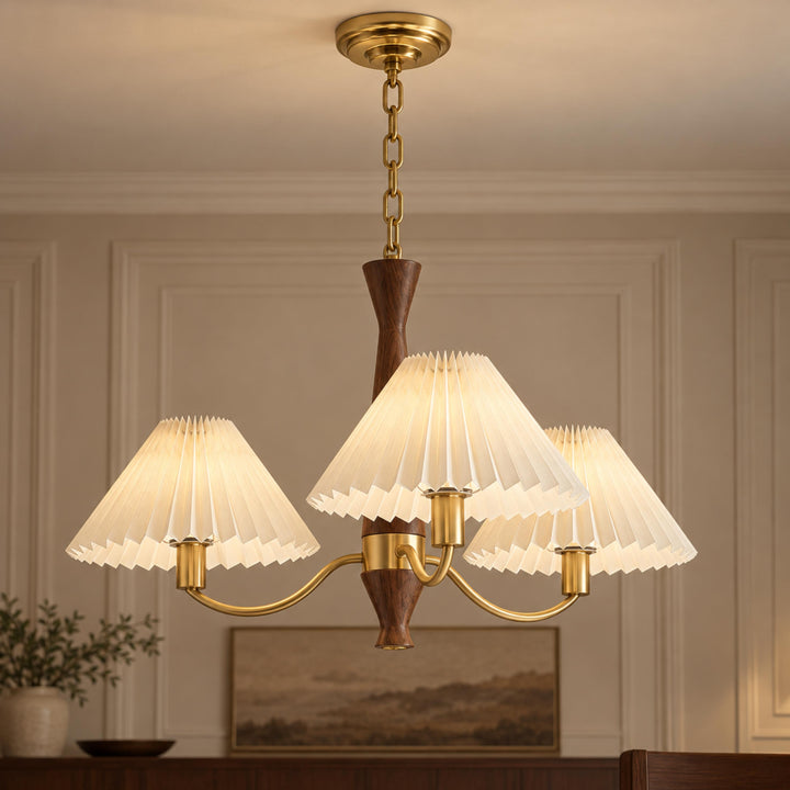 Modern Chandelier Ceiling Light Adjustable Hanging Metal Frame Pleated Shade Dimmable