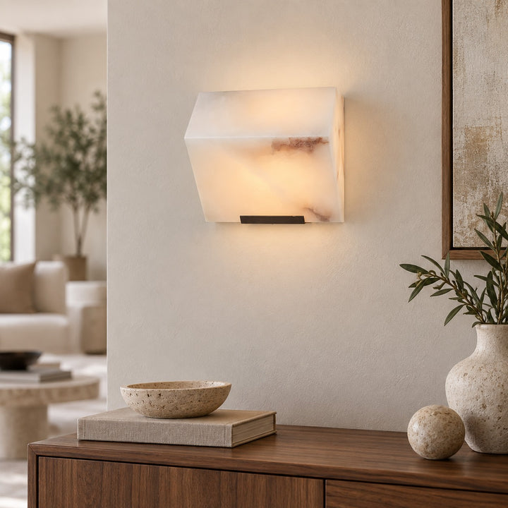 Modern Wall Light Wall Mounted Alabaster Design with Dark Metal Body for Elegant Staircase Lighting
