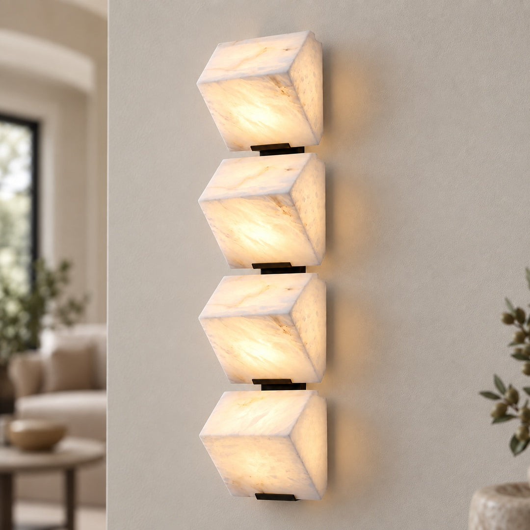 Modern Wall Light Wall Mounted Alabaster Design with Dark Metal Body for Elegant Staircase Lighting