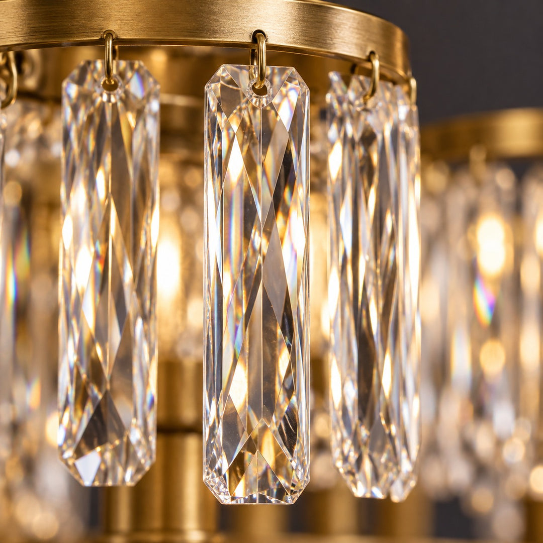 Modern Crystal Chandelier Adjustable Hanging Brass 6 or 8 Light E12 LED Fixture