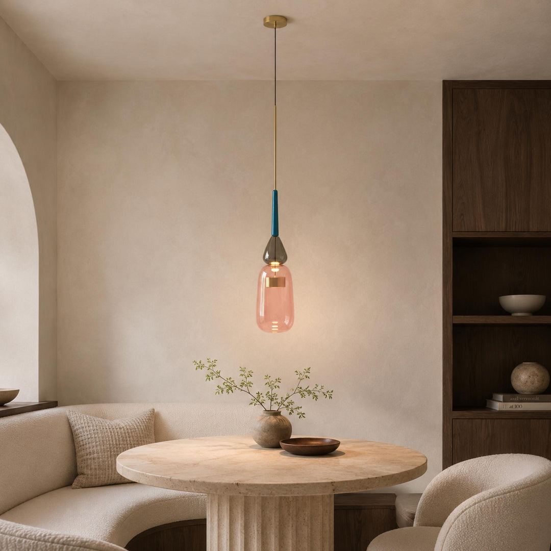 Modern Glass Pendant Light Adjustable Height Hanging Fixture LED for Kitchen Dining