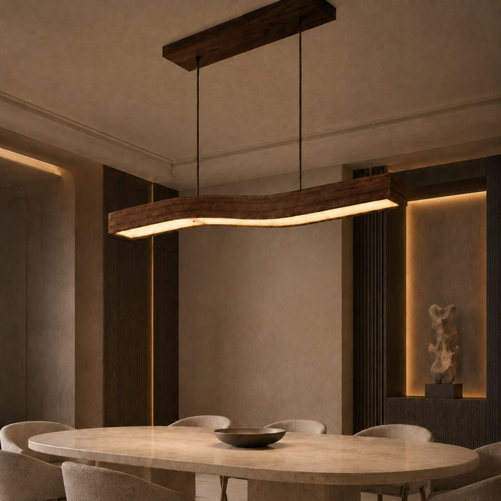 Modern Pendant Light Adjustable Hanging Design Wood Finish Dimmable LED for Kitchen Island