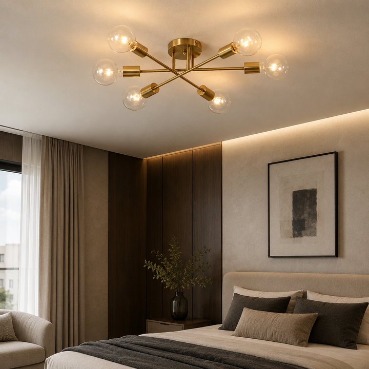 Modern Geometric Flush Mount Ceiling Light Metal LED 6 Bulb Fixture 28 Inch Diameter