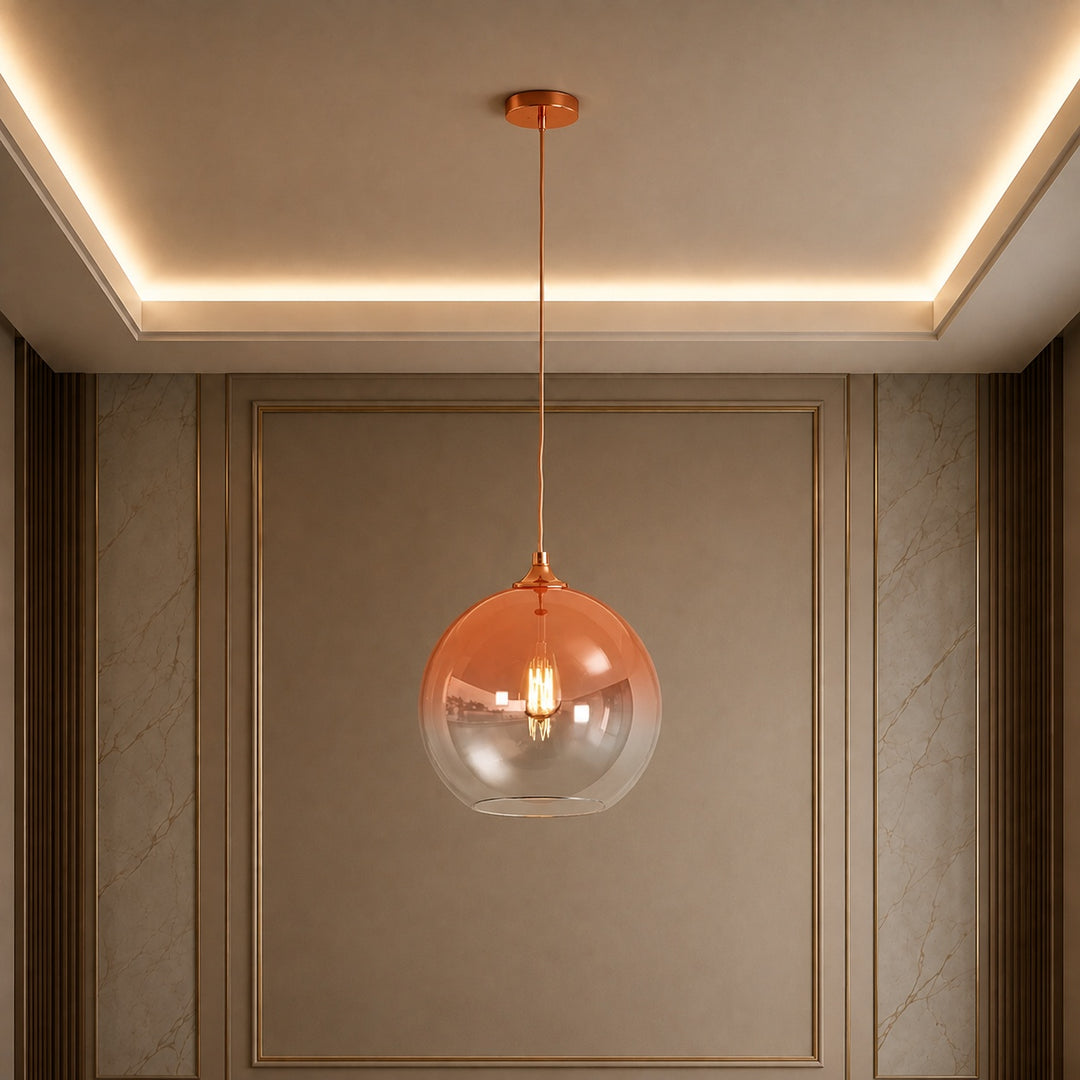 Modern Glass Pendant Light Adjustable Hanging LED with Metallic Gradient Finish