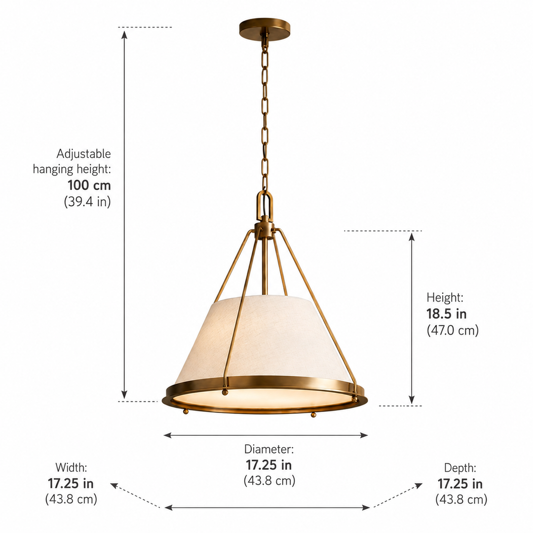 Modern Brass Pendant Light Hanging Linen Fabric Shade Chain Fixture for Kitchen Island Dining Room