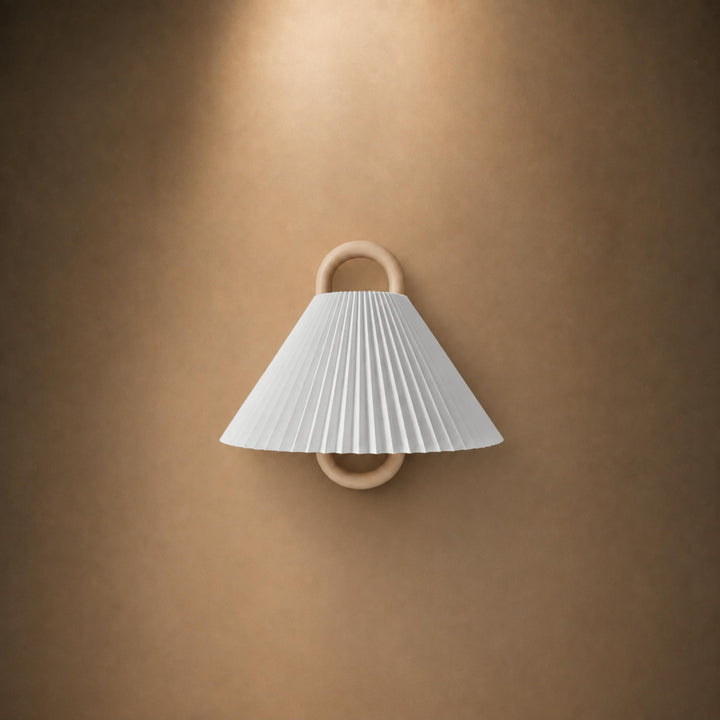 Minimalist Wall Light Wall Mounted Beech Wood Base Fabric Shade LED Soft Ambient Lighting