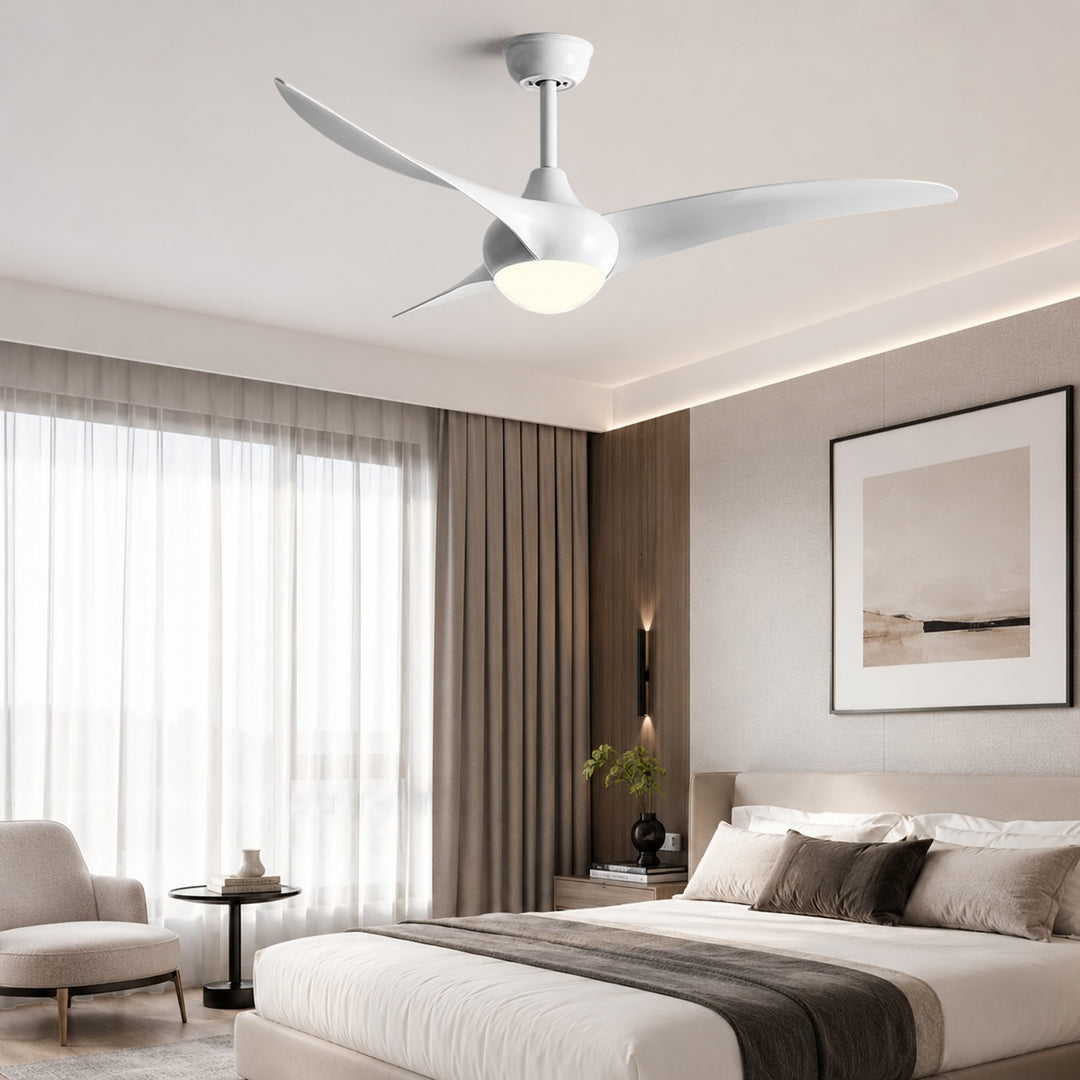 Contemporary 52 Inch Ceiling Fan with Lights Flush Mount Metal and Glass LED Dimmable DC Motor