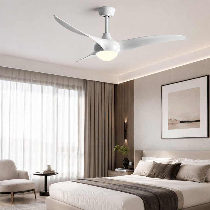 Contemporary 52 Inch Ceiling Fan with Lights Flush Mount Metal and Glass LED Dimmable DC Motor