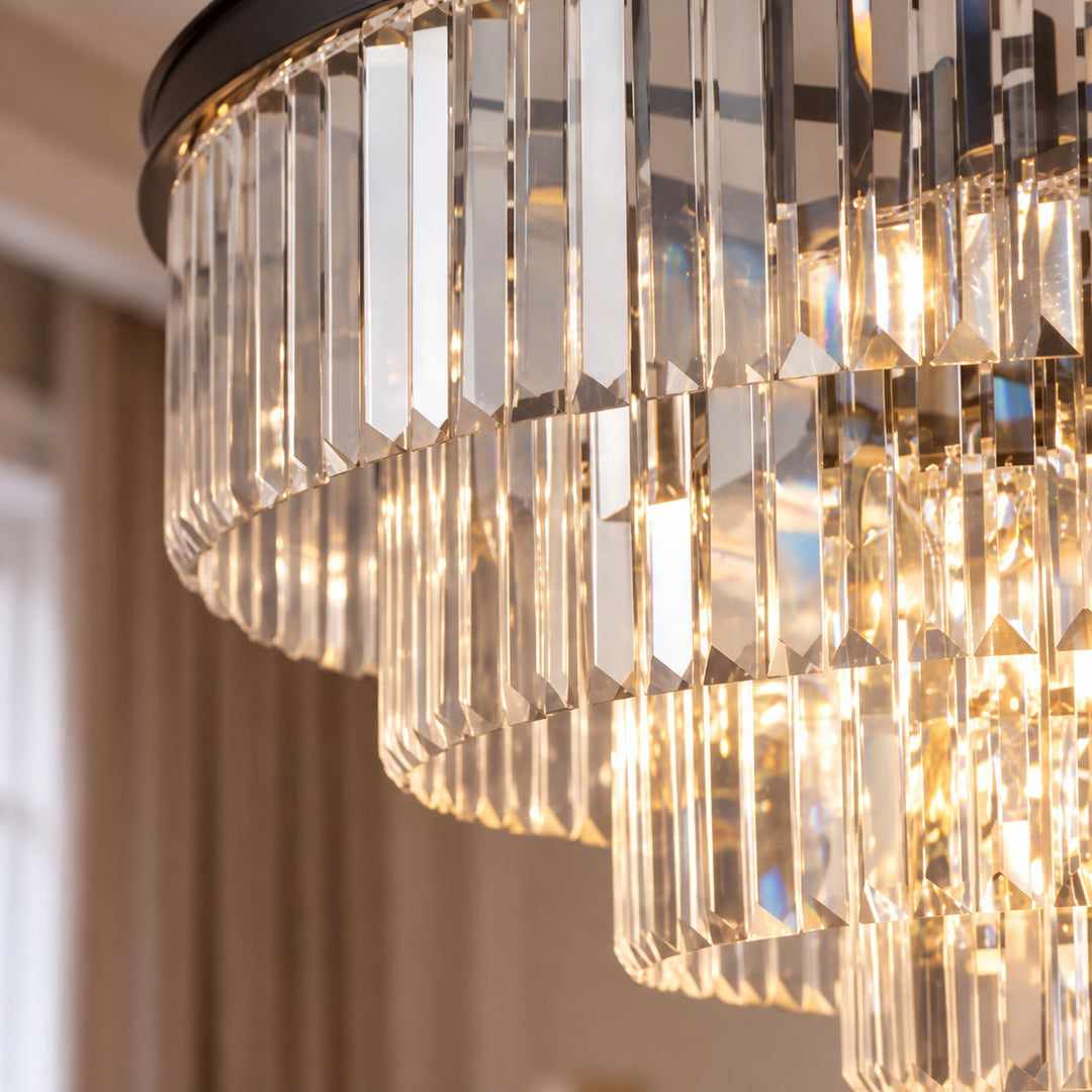 Modern Crystal Chandelier Hanging Light Fixture Metal Frame E12 Bulb Compatible Five or Seven Tiers