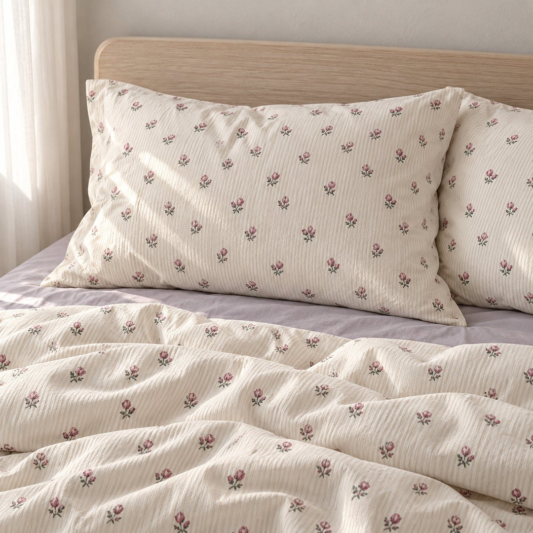 Vintage Floral Print Bedding Set Polyester Duvet Cover Flat Sheet Pillow Case Cozy Design