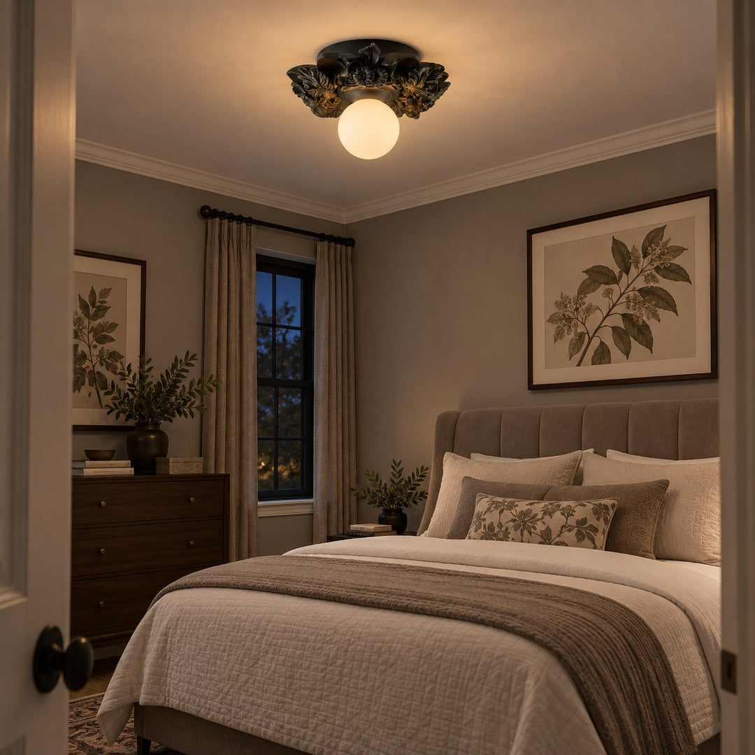 Victorian Flush Mount Ceiling Light Metal Glass Dimmable Elegant Design for Classic Ambiance