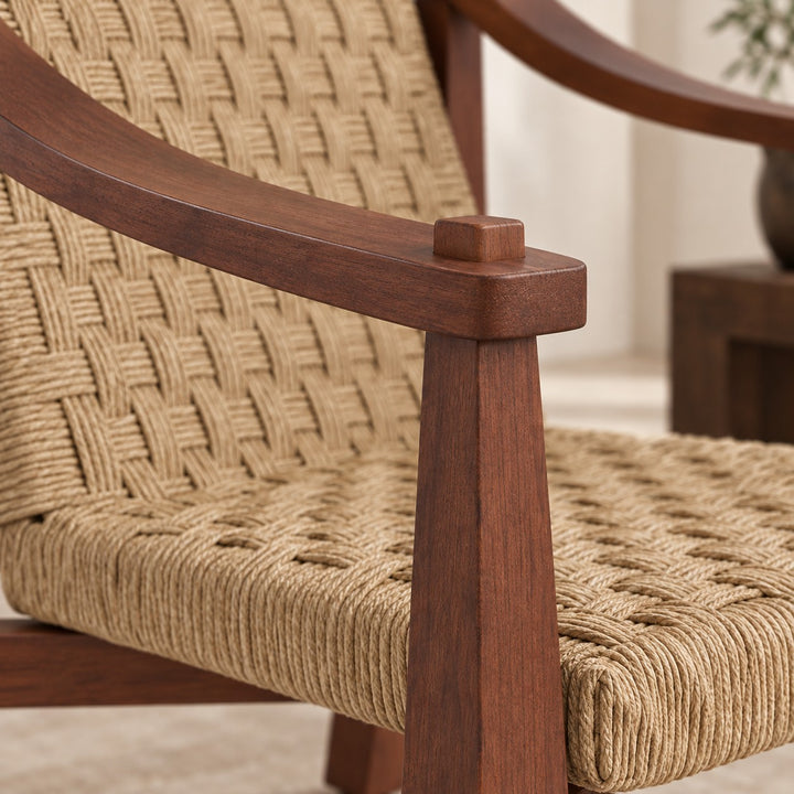 Modern Accent Chair with Woven Seagrass Seat and Ash Wood Frame for Living Room Decor