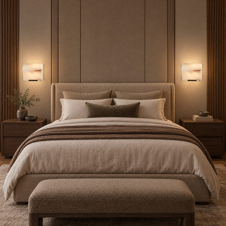 Modern Wall Light Wall Mounted Alabaster Design with Dark Metal Body for Elegant Staircase Lighting
