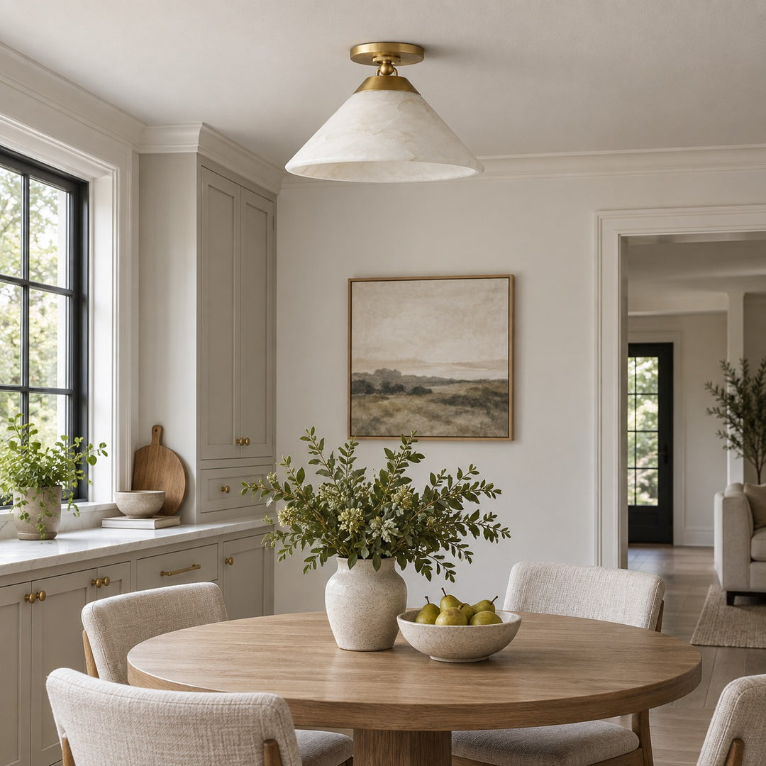 Modern Flush Mount Ceiling Light Alabaster Shade LED 12 Inch Diameter Energy Efficient