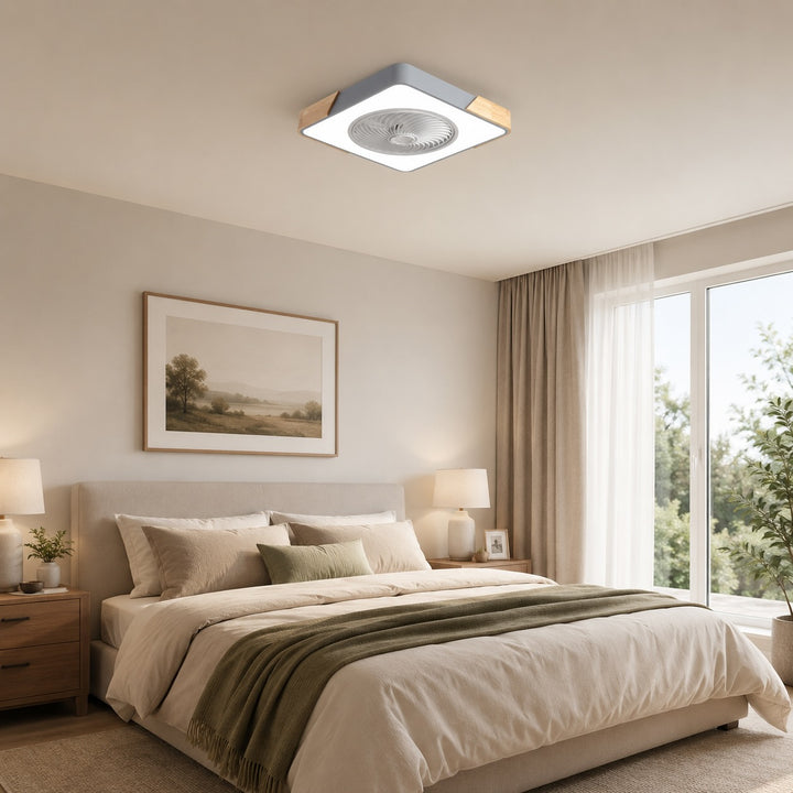 Modern Bladeless Ceiling Fan with Lights Flush Mount Iron Frame LED Dimmable Color Temperature