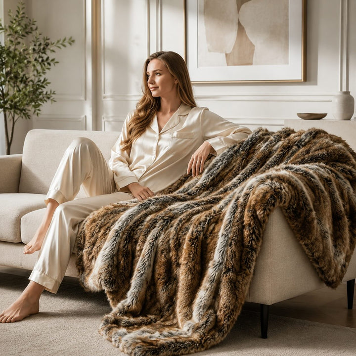Soft Plush Faux Fur Throw Blanket Cozy Decorative Bedding for Sofa and Bed 50 x 60 Inches