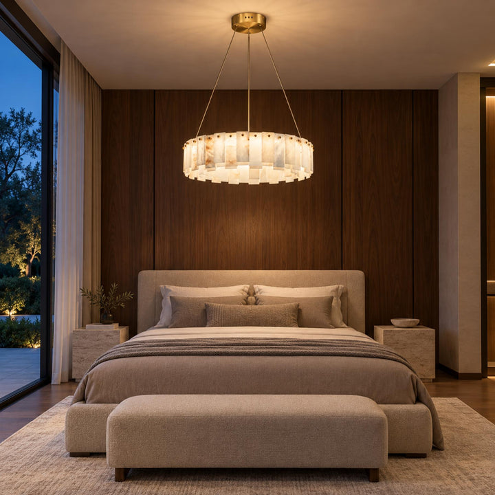 Modern Chandelier Light Ceiling Mounted Alabaster Glass with LED Illumination for Dining Room
