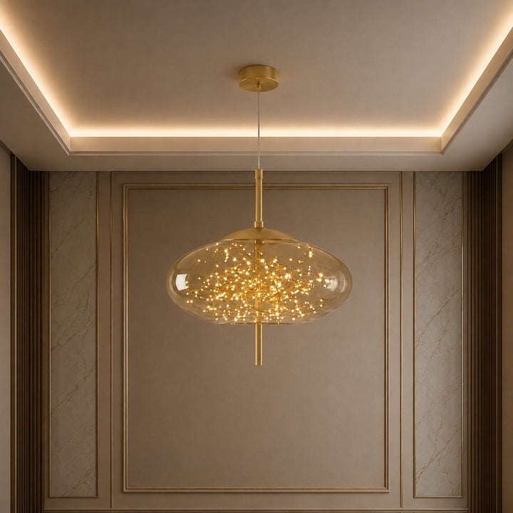 Modern Hanging Pendant Light Adjustable Smoky Glass LED Fixture for Kitchen Dining