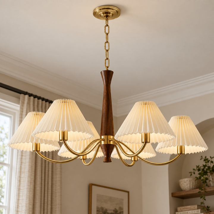 Modern Chandelier Ceiling Light Adjustable Hanging Metal Frame Pleated Shade Dimmable