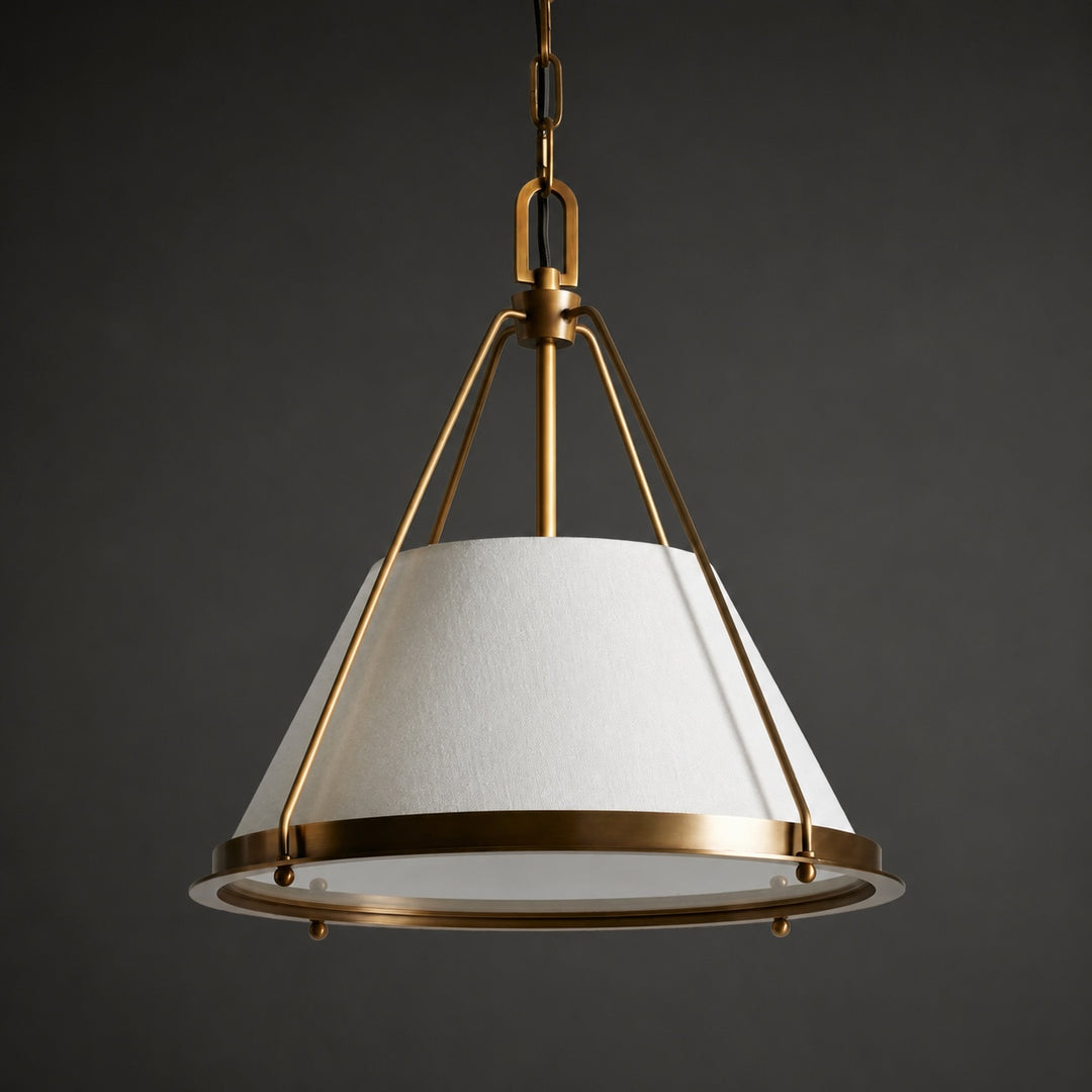 Modern Brass Pendant Light Hanging Linen Fabric Shade Chain Fixture for Kitchen Island Dining Room