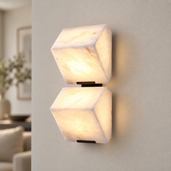 Modern Wall Light Wall Mounted Alabaster Design with Dark Metal Body for Elegant Staircase Lighting