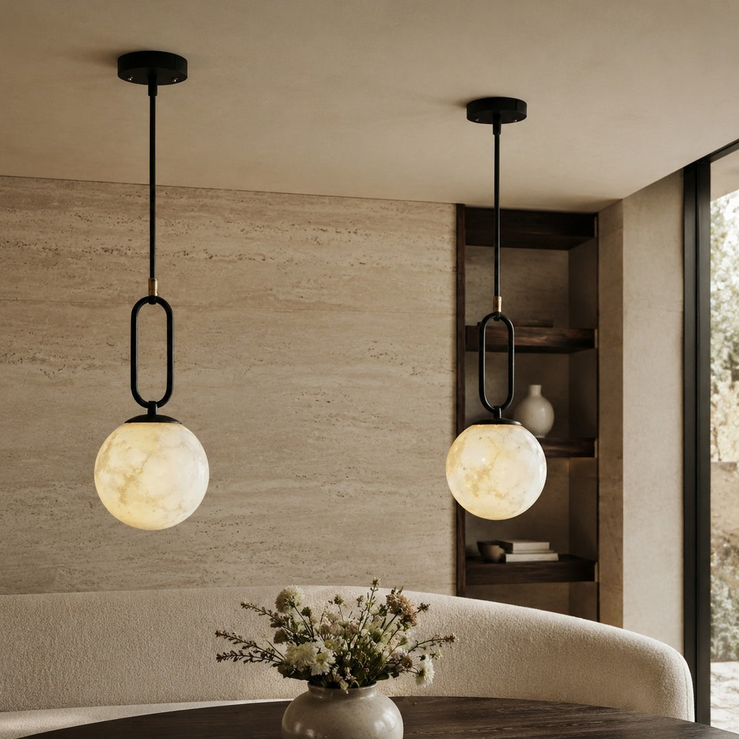 Modern Alabaster Pendant Light Hanging Fixture Adjustable LED Warm Light 13.8 for Kitchen Dining