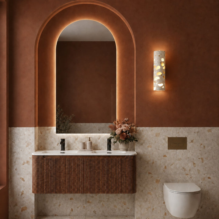 Modern Wall Sconce Lighting Adjustable LED with Walnut Wood and Terrazzo Stone Design