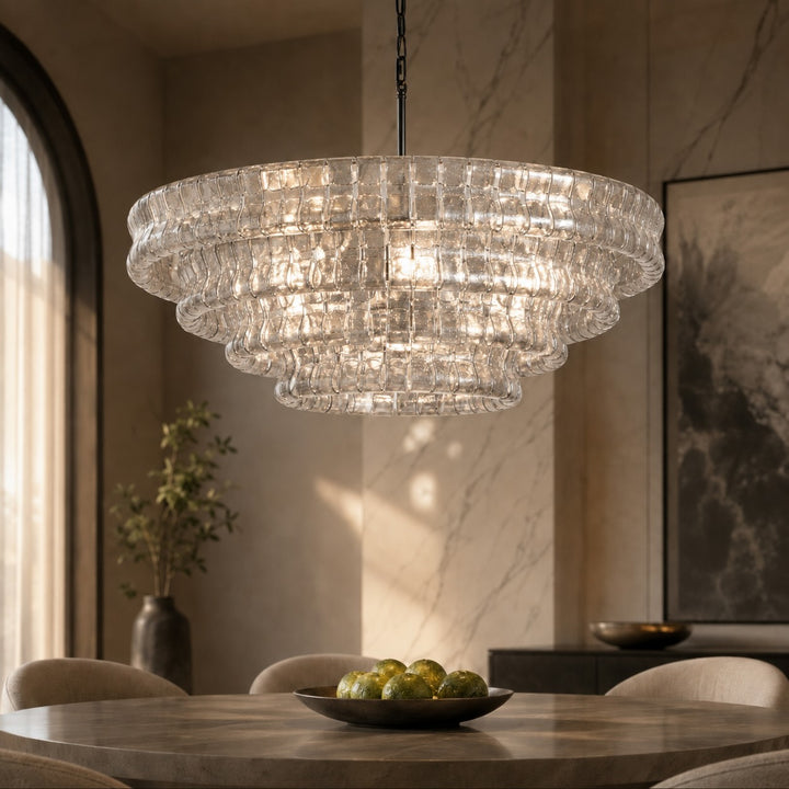 Modern Chandelier Light Adjustable Hanging Glass Steel 6 Bulb Dimmable Indoor Fixture