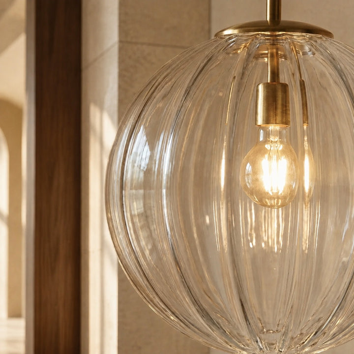 Contemporary Hanging Pendant Light Stained Glass Globe Adjustable LED Fixture