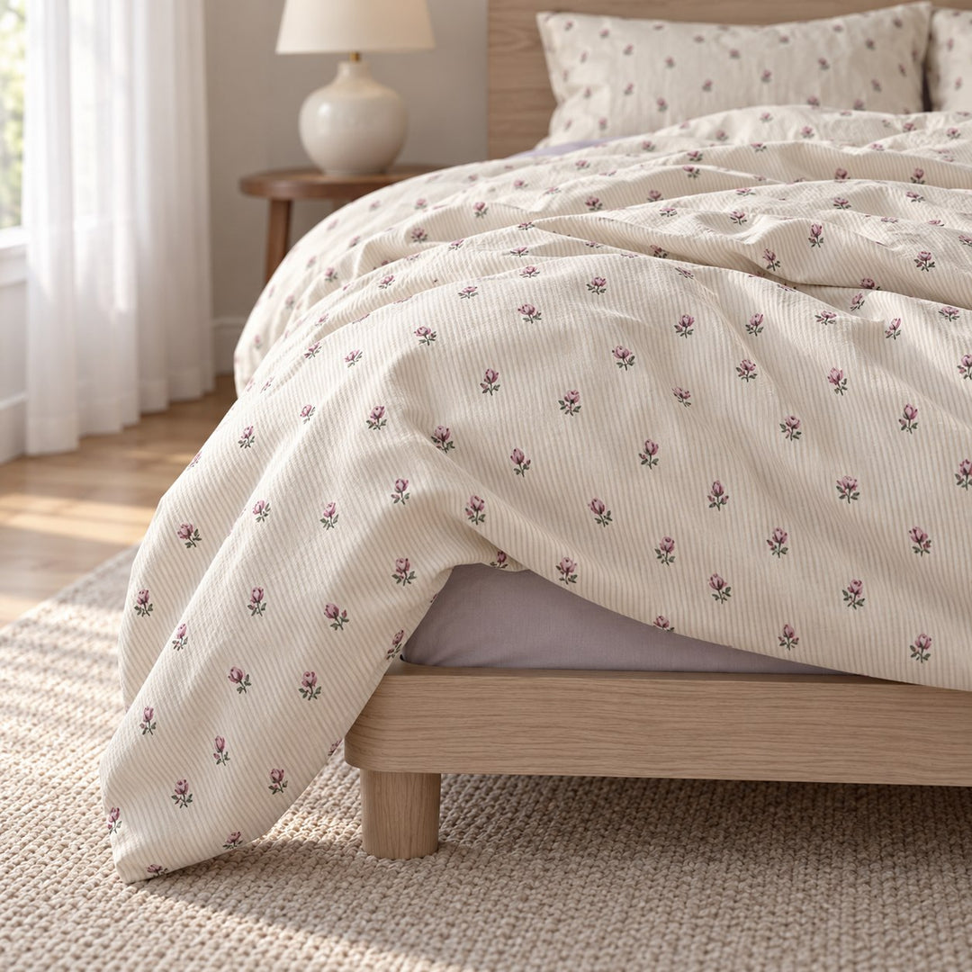 Vintage Floral Print Bedding Set Polyester Duvet Cover Flat Sheet Pillow Case Cozy Design