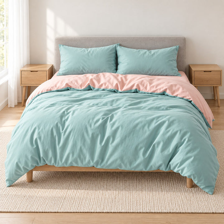 Pastel Double-Sided Bedding Set Minimalist Comforter Cover Twin Full Queen King Size