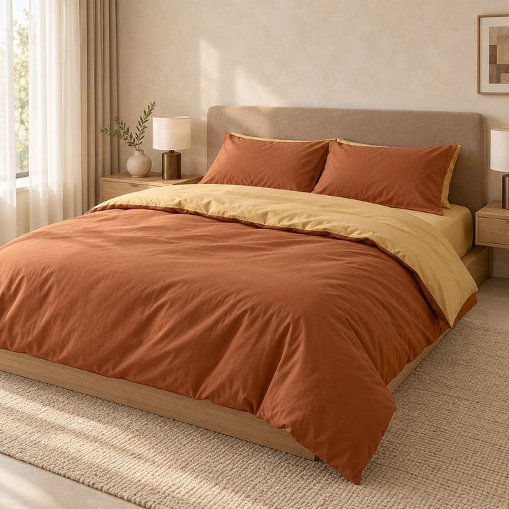 Reversible Bedding Set Cotton Jersey Knit Duvet Cover and Sheet Soft Breathable Lightweight