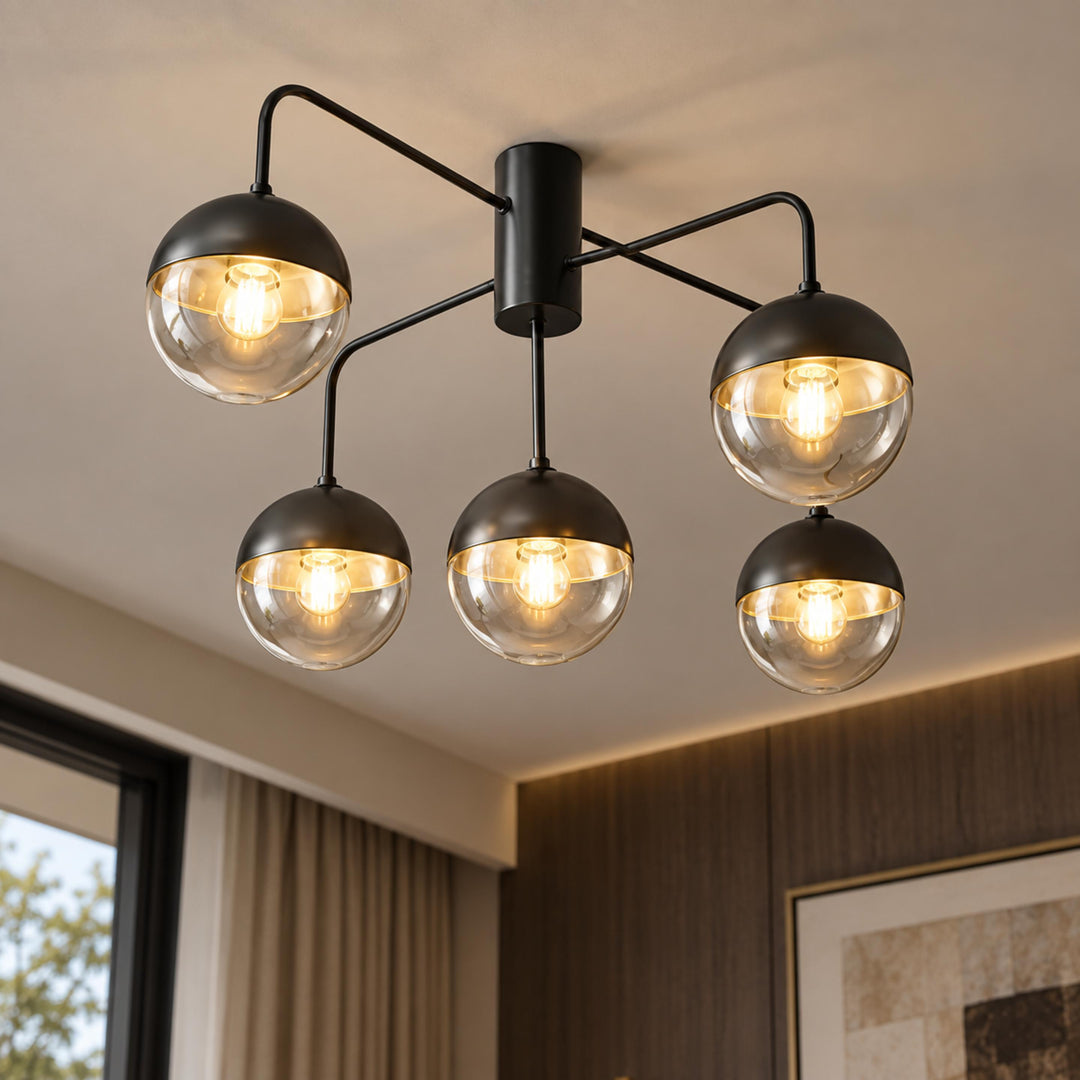 Modern Industrial Ceiling Light Flush Mount Glass and Metal Adjustable LED Compatible 40W
