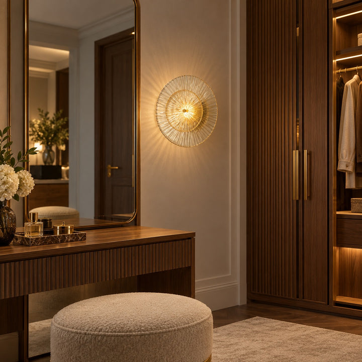 Layered Fluted Glass LED Wall Sconce – Brass Interior Wall Light