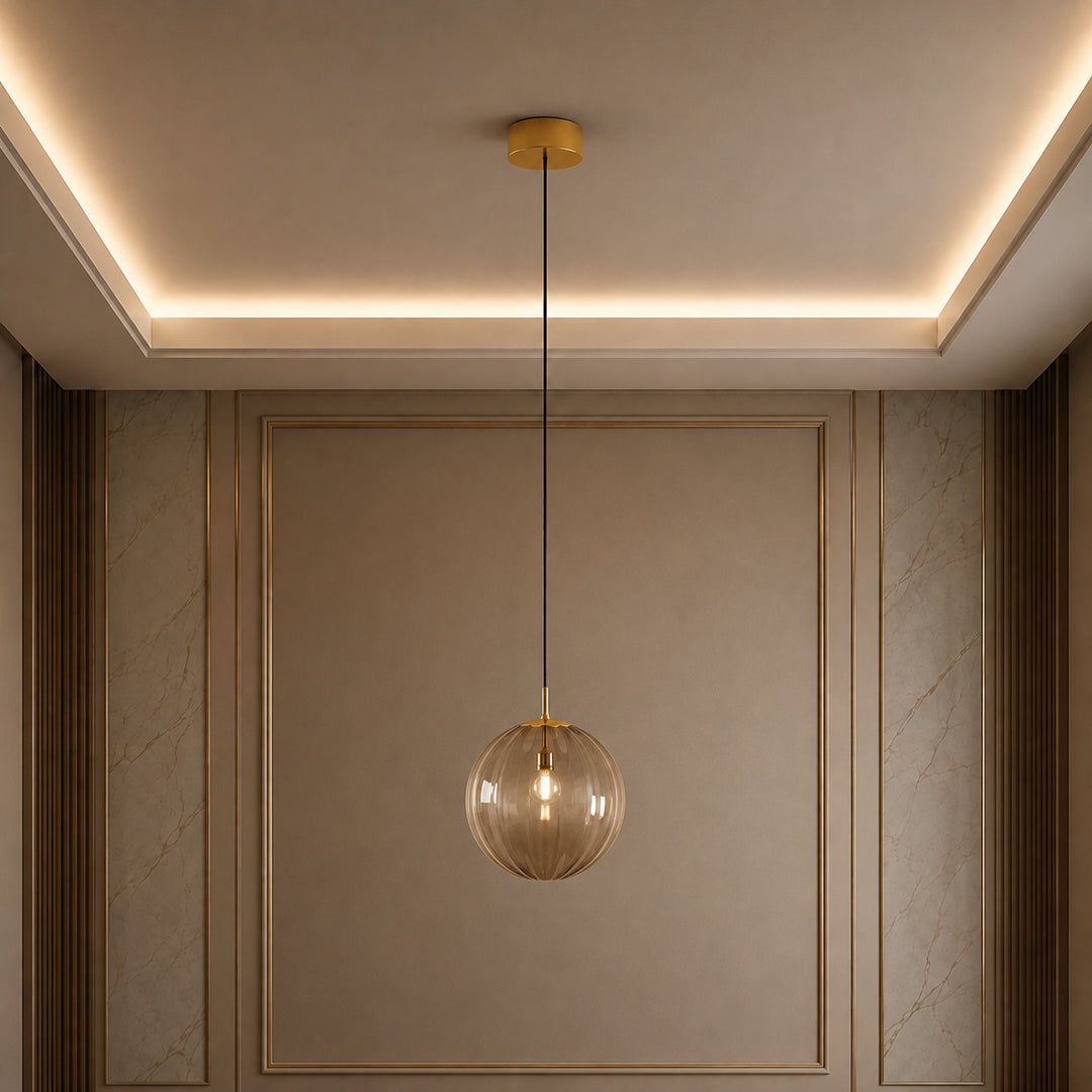Contemporary Hanging Pendant Light Stained Glass Globe Adjustable LED Fixture