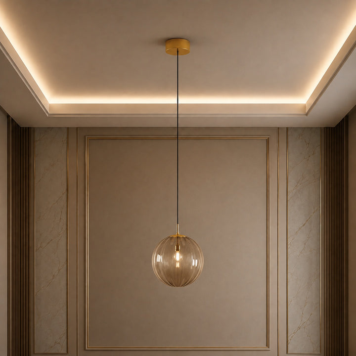 Contemporary Hanging Pendant Light Stained Glass Globe Adjustable LED Fixture