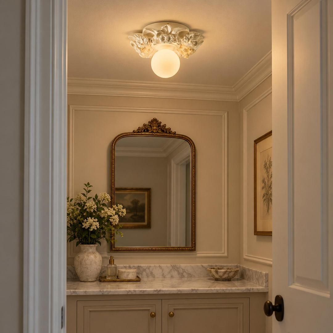 Victorian Flush Mount Ceiling Light Metal Glass Dimmable Elegant Design for Classic Ambiance