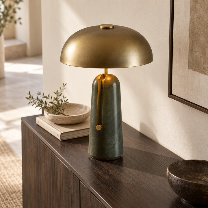 Contemporary Table Lamp with Adjustable Metal Shade and Travertine or Marble Base for Elegant Interiors