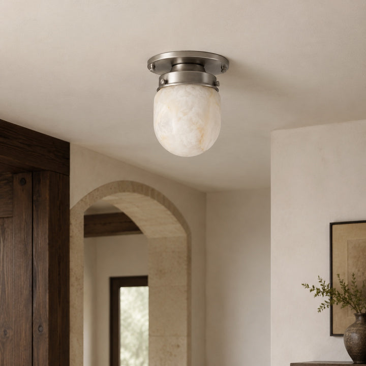 Modern Natural Alabaster Stone Flush Mount Ceiling Light – Brass, Nickel & Black