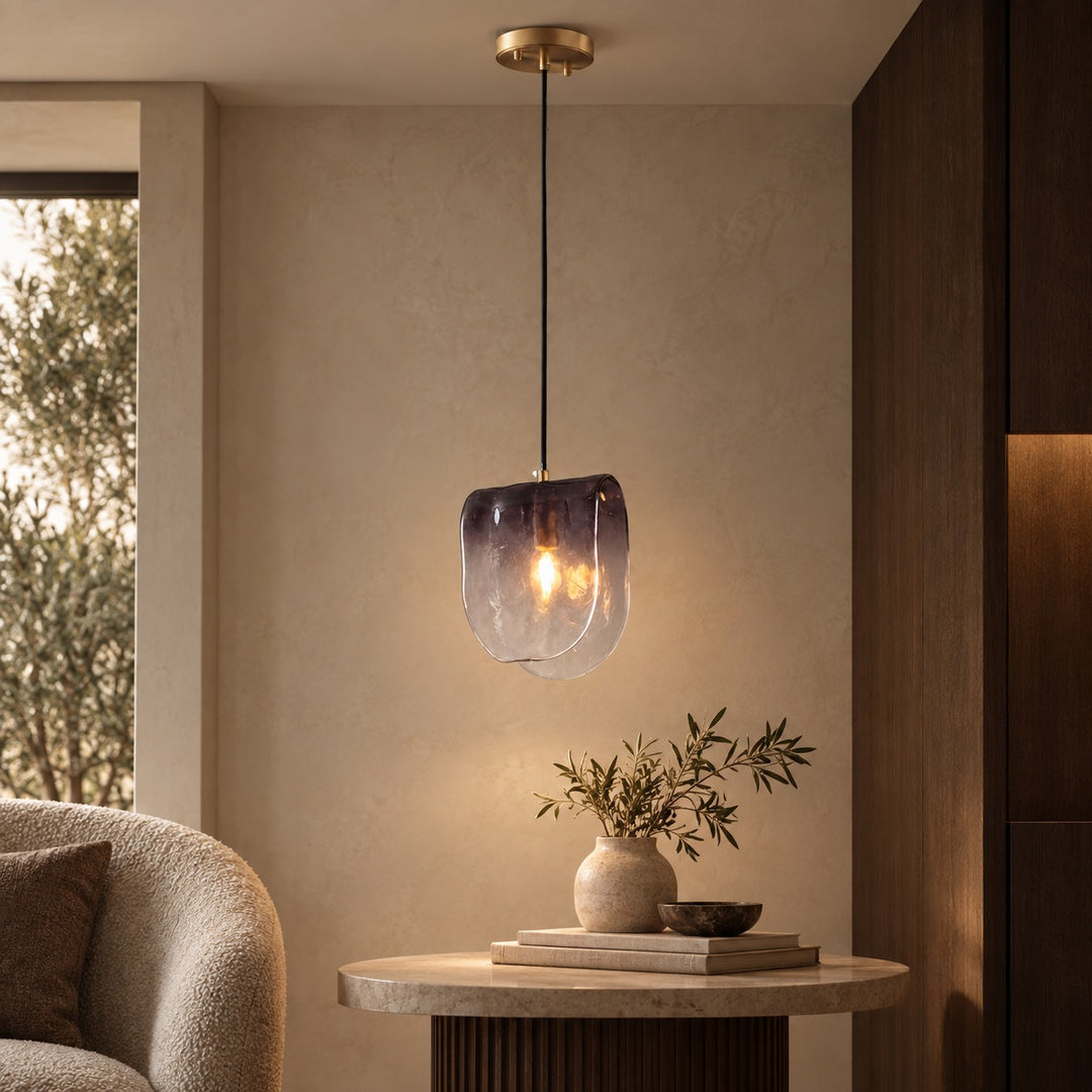 Modern Sculptural Glass Pendant Light with Natural Brass Finish