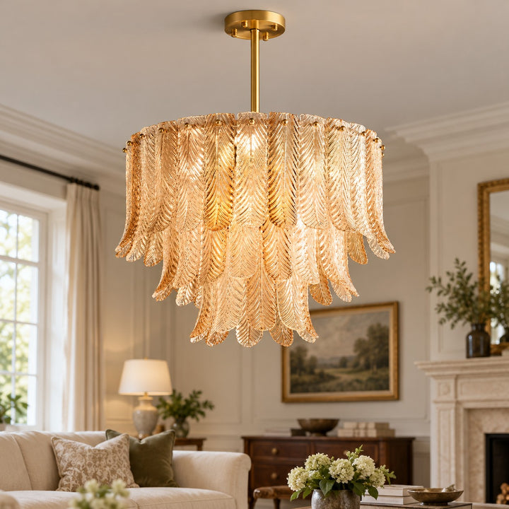 Modern Flush Mount Ceiling Light with Metal Frame and Amber Glass LED Illumination