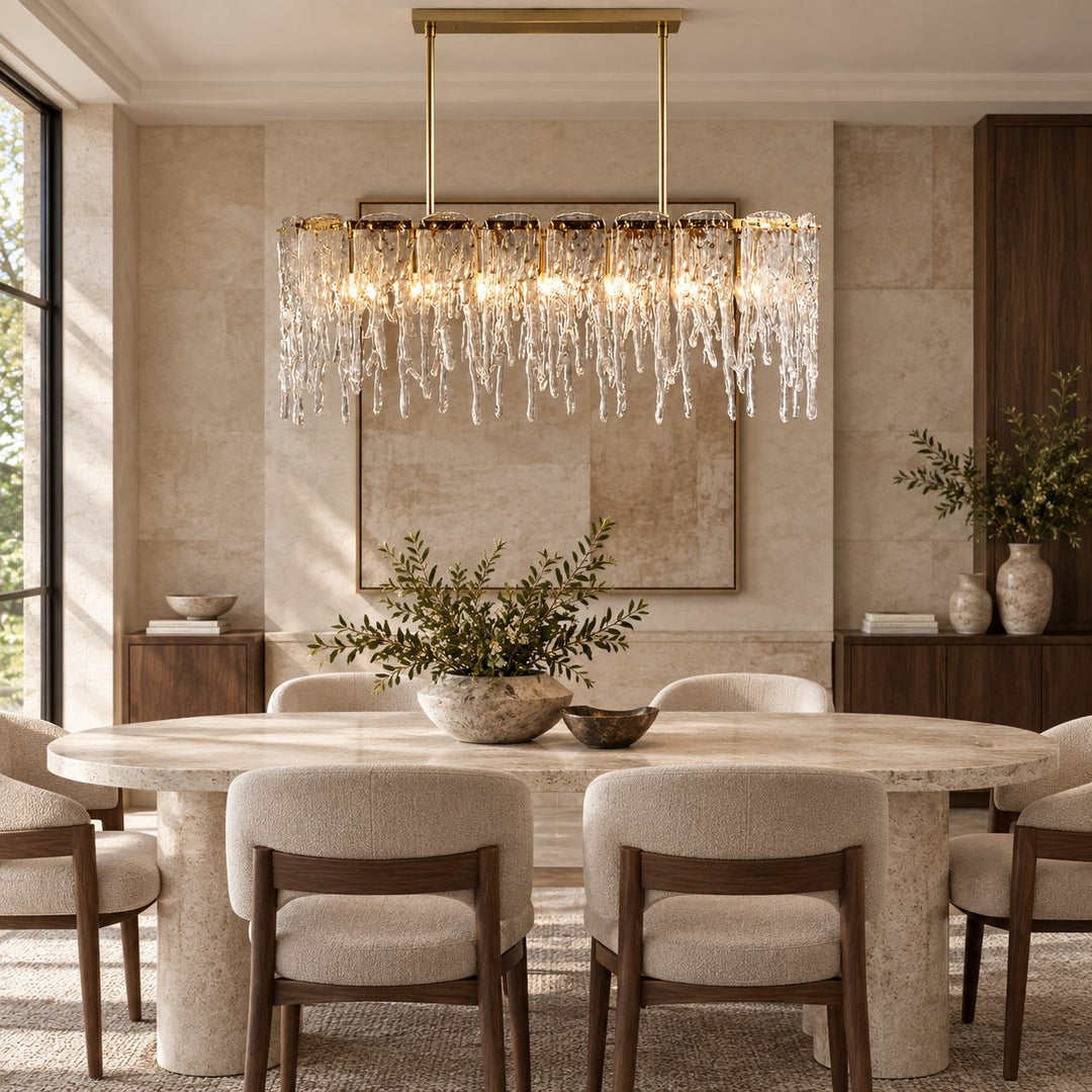 Modern Chandelier Adjustable Hanging Light Fixture Gold Metal Frame Seven Light Capacity